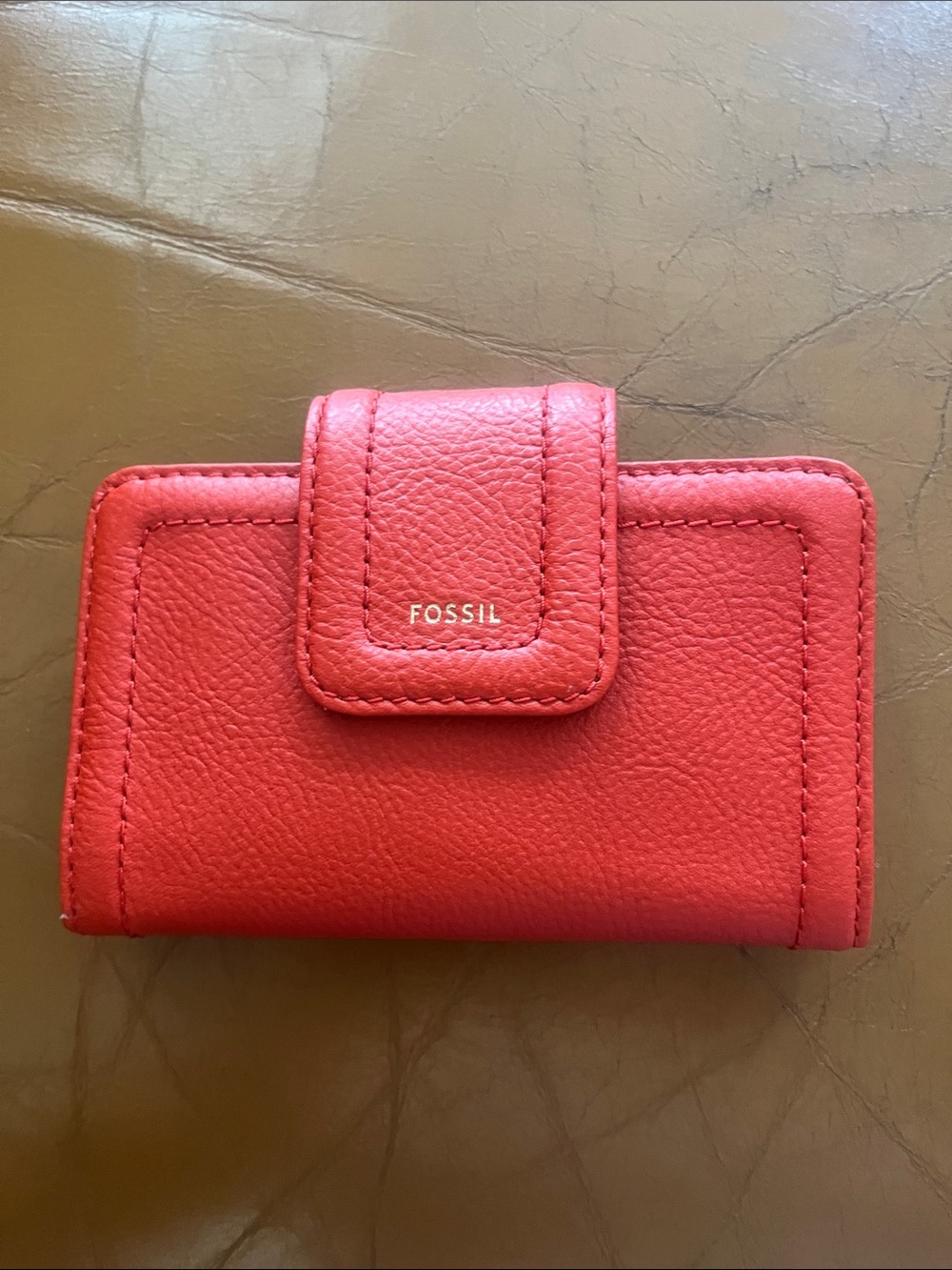 Fossil Coral-Red Pebbled Leather Snap Wallet